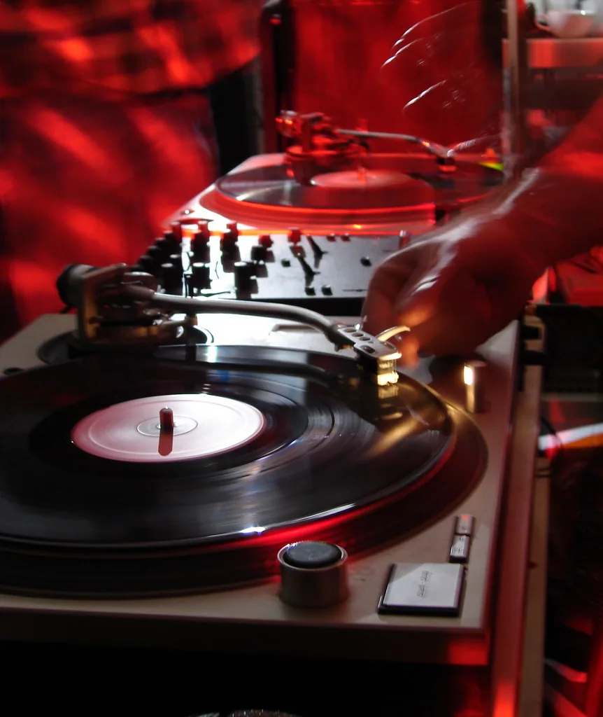 house music dj turntable neon stage
