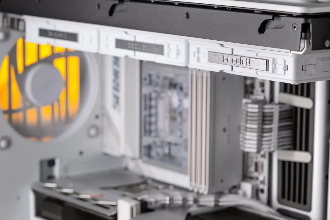inside of a computer case with components