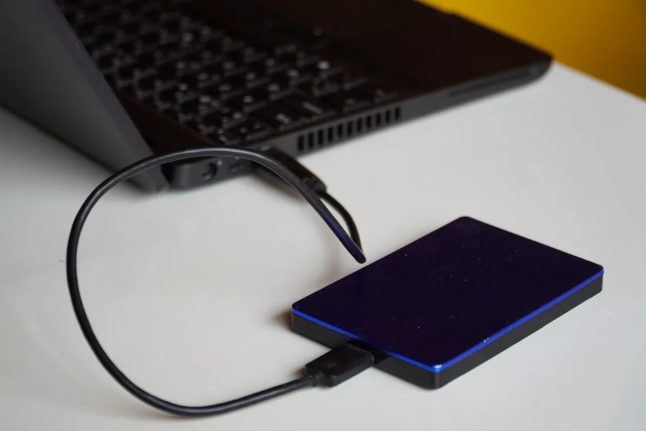 Hard drive connected to laptop