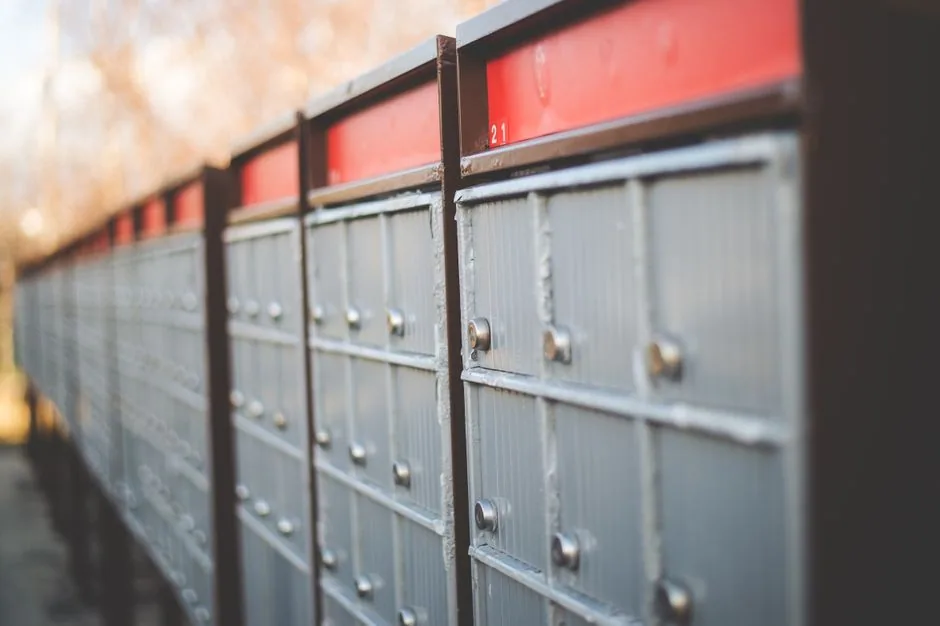 A row of mailboxes representing separate email accounts