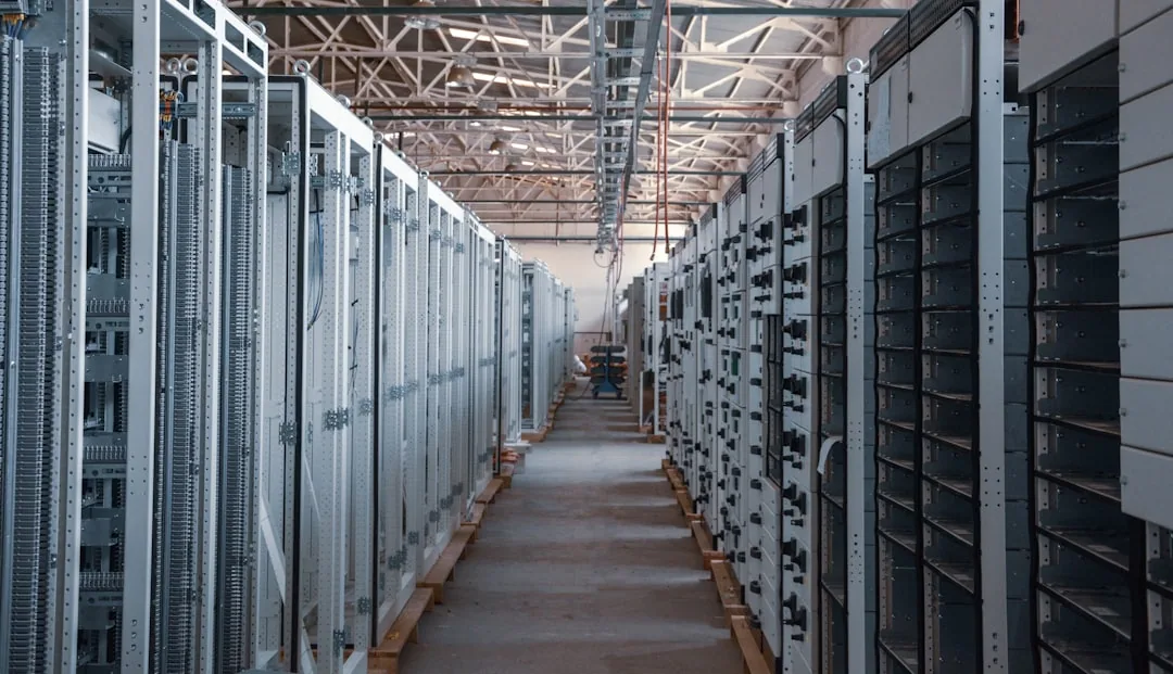 Rows of servers in a data center