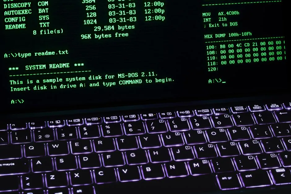 MS-DOS terminal on a laptop
