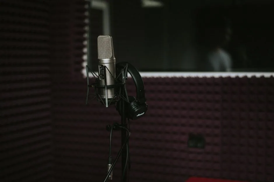 mic with headphones in studio