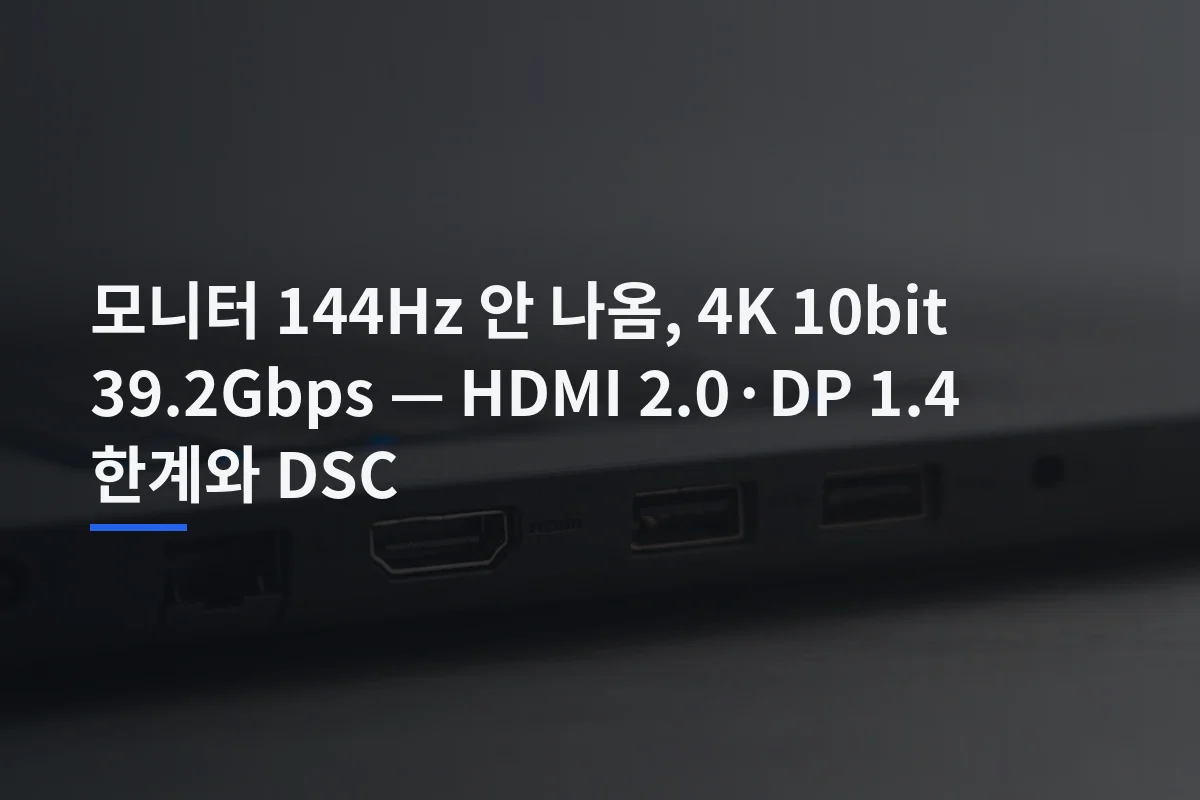 모니터 144Hz 안 나옴, 4K 10bit 39.2Gbps — HDMI 2.0·DP 1.4 한계와 DSC